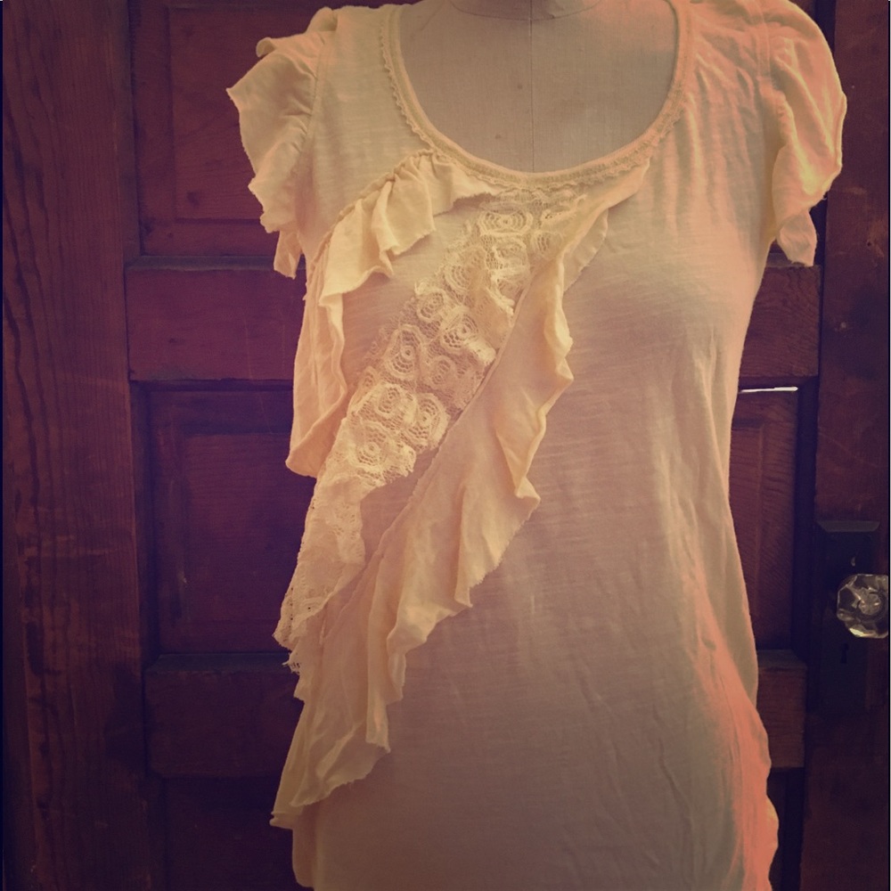 Ruffle cream colored tee